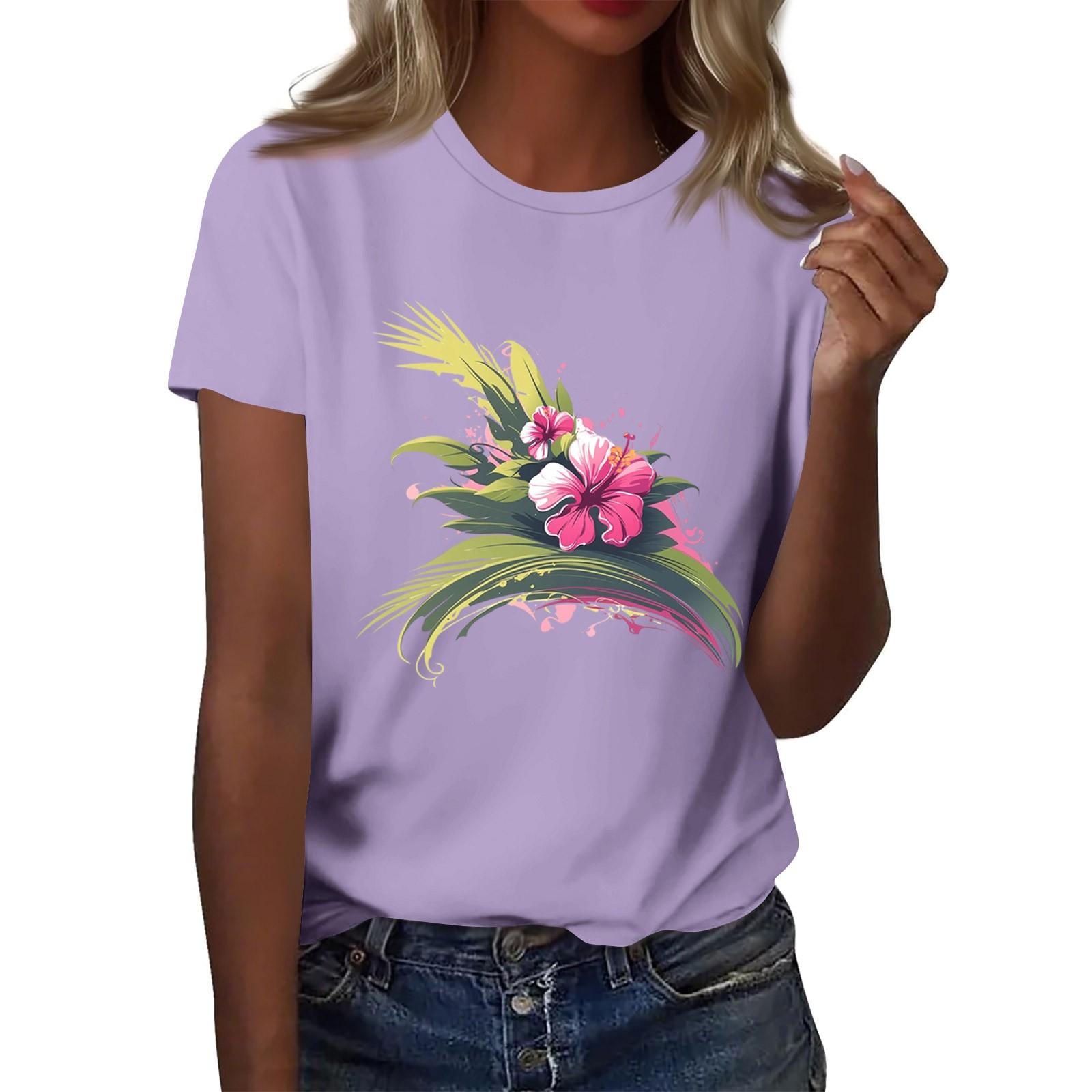 

Женская мода повседневная футболка с круглым вырезом и короткими рукавами, топ, футболка, топ S фиолетовый