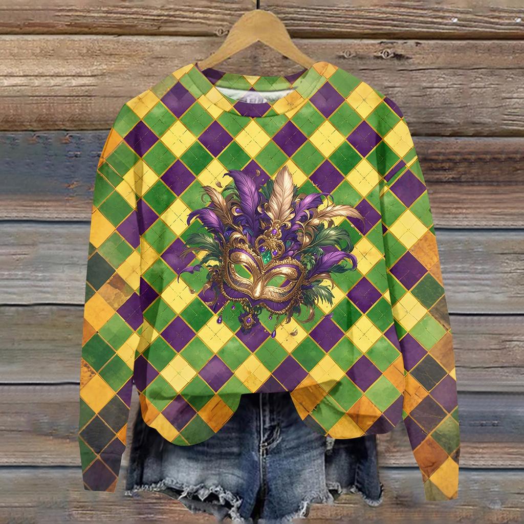 Damenmode Bedrucktes Langarm Locker Rundhals Sweatshirt Top