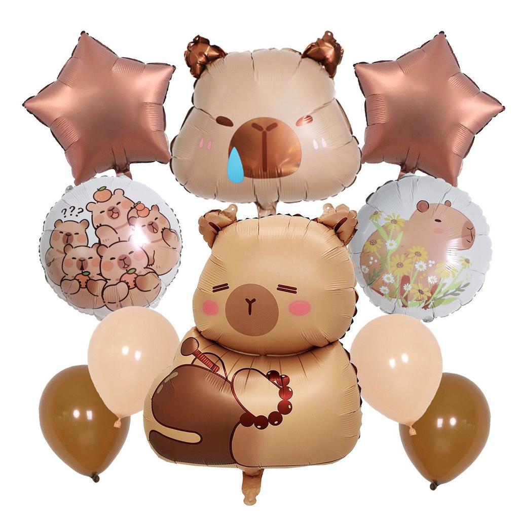 10-piece Capibara-themed Aluminum Film Balloon Set for Children's Birthday Party Decoration Supplies