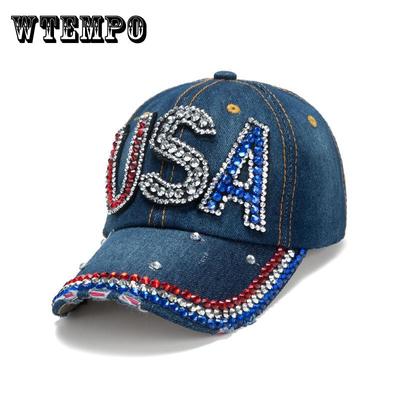 Unisex Stilvolle Baseballkappe mit Strasssteinen und US-Flaggenmuster, Leichter und atmungsaktiver Sonnenhut, Geeignet für Radfahren im Freien