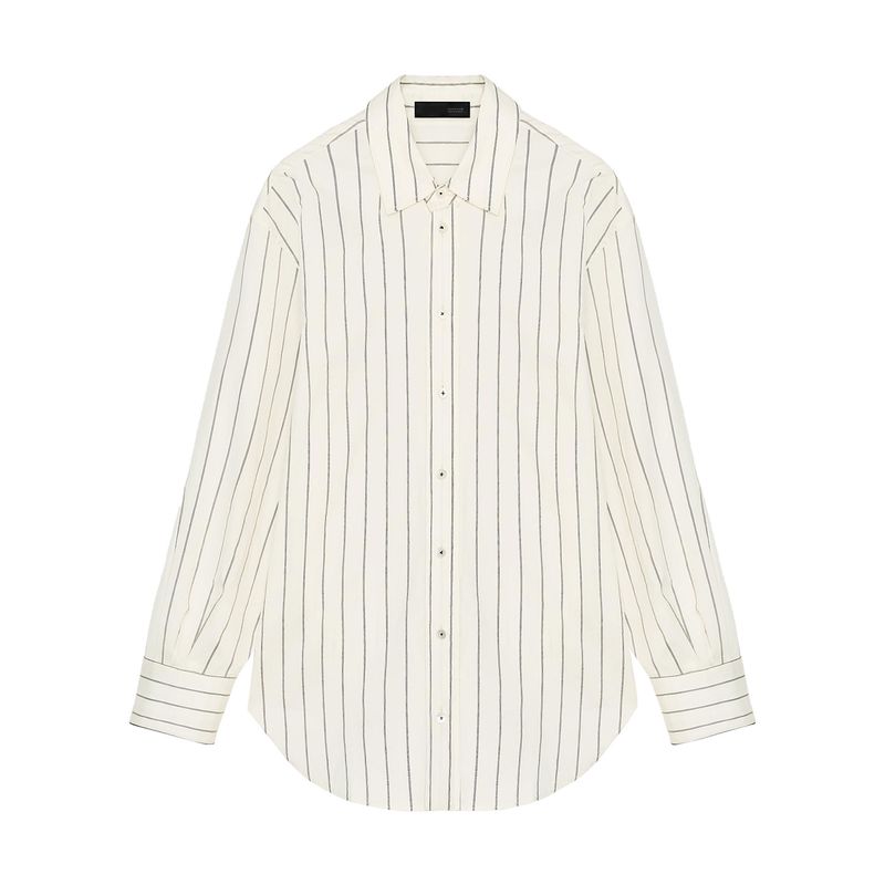 Zaprha 2025 Summer New Women clothes Casual All-matching Stripe Lapel Loose Long sleeve Shirts 3320160