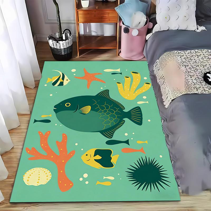 Underwater Theme Carpet with Fish, Starfish, Coral, and Sea Design Suitable for use as an anti-slip for living room bedroom sofas