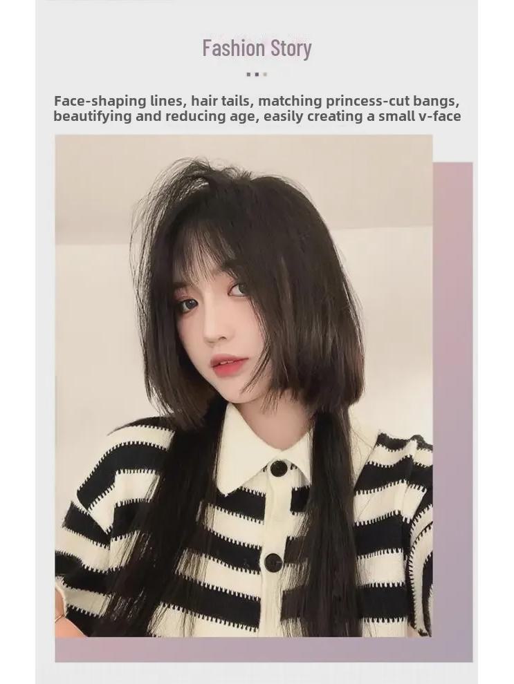 Perruque longue et lisse style princesse Coney - Tête complète réaliste avec style méduse