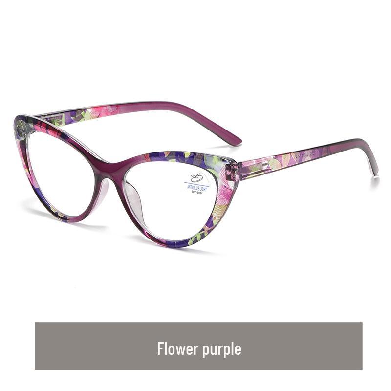 New Fashion Women's Anti-Blue Light Reading Glasses with Bag – European & American Style, Floral Design, Anti-Presbyopia.
