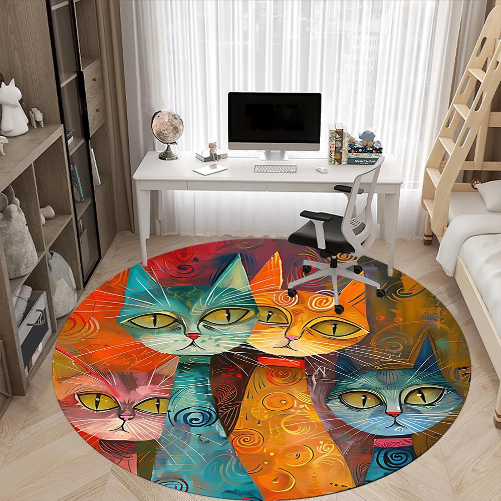 1pc Cat Artwork Office Round Area Rug, Indoor Mat Suitable ForOffice, Under Office Chairs Bedroom Living Room Home Decor, Room Decot010