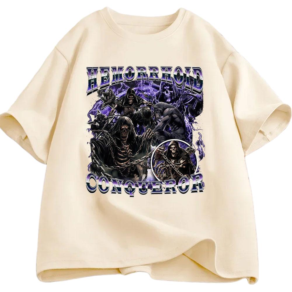 Hemorrhoid Conqueror Funny Skull Tshirt Mens Womens Casual Cotton Tshirt Fashionable Oversized Short Sleeved Street Y2K M
