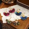 Geometric Gradient Fan-Shaped Earrings for Women - Light Luxury Chinese Retro Style Ear Hooks