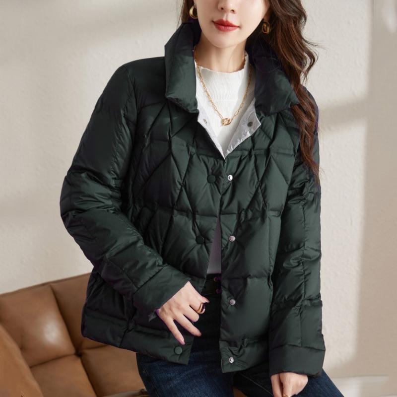 Autumn Winter Lightweight Puffer Jacket Women Long Sleeve Single Breasted Down Coat Short Parkas