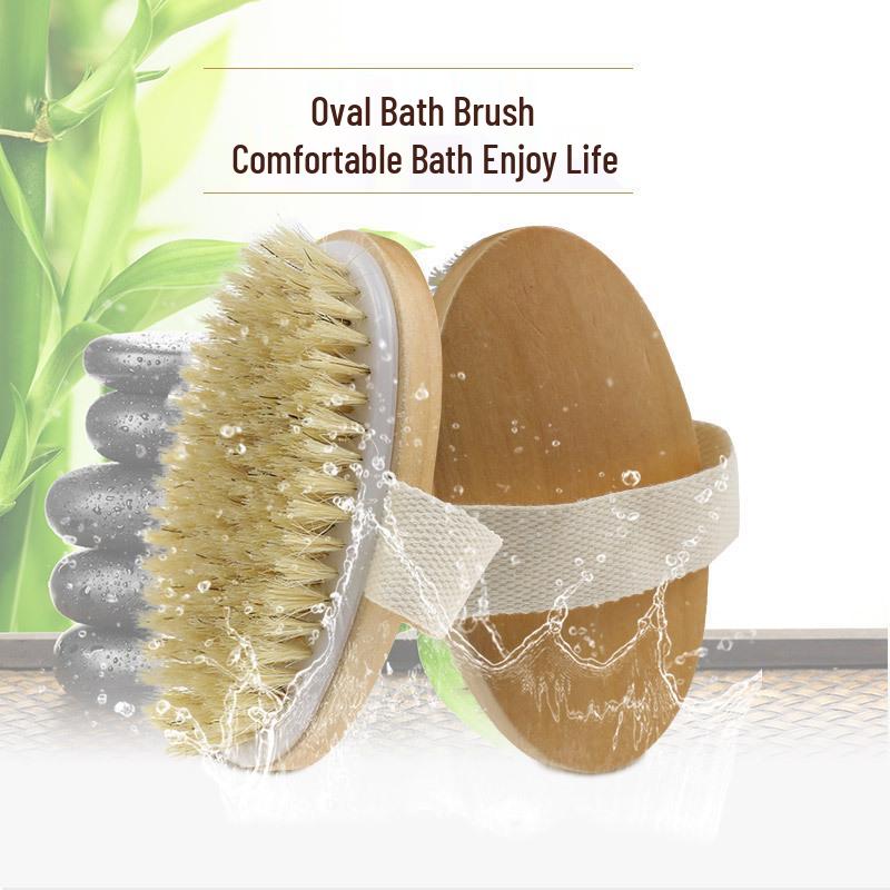 Lotus Wood Pig Bristle Bath Brush for Body Cleaning & Massage - Medium Softness