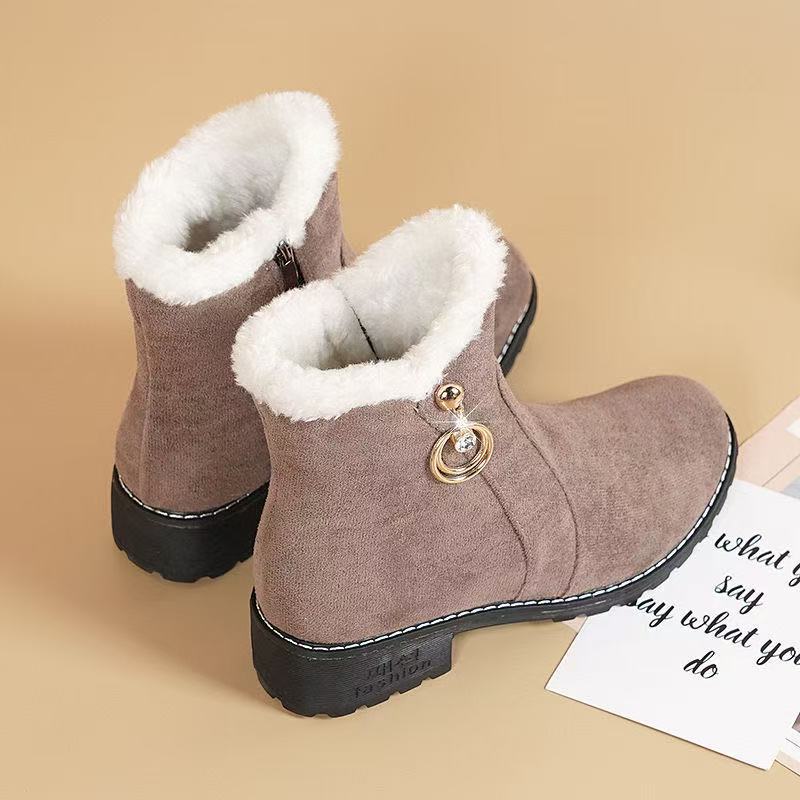 Fall Winter Women's Winter Boots Fur Lined Side Zip Snow Boot Anti Slip Low Heel Ankle Boot