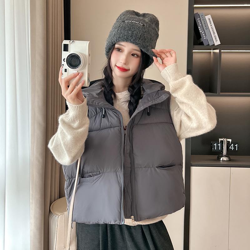 Autumn and winter new puff ultra-light cotton-padded vest women's fashion hooded loose vest fashionable vest