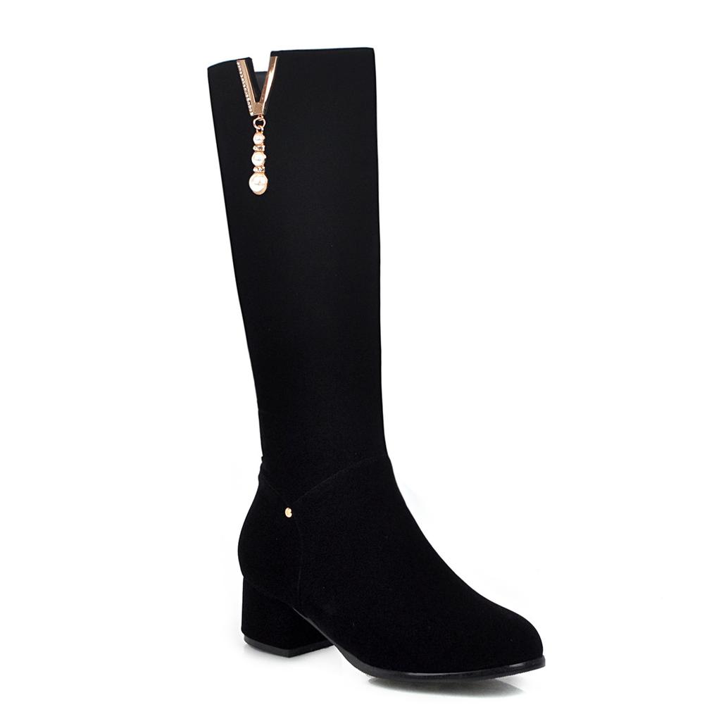 Women's High-heeled Boots Autumn and Winter Comfortable Versatile Thick-heeled Large-size Medium Boots