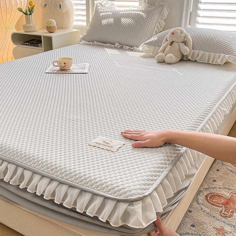 Summer Cool Ice Silk Lace Mat Set: Bean Ice Mat, Bed Sheet, and Mattress Protector with Free Shipping.