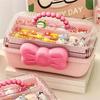 Children' S Hair Accessories Storage Box Cute Bowknot Multi-Layer Hairpin Jewelry Box Girls' 2Pcs Jewellery