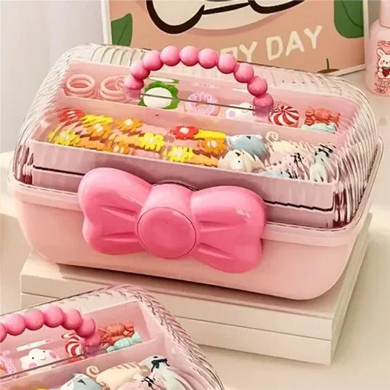 Children' S Hair Accessories Storage Box Cute Bowknot Multi-Layer Hairpin Jewelry Box Girls' 2Pcs Jewellery