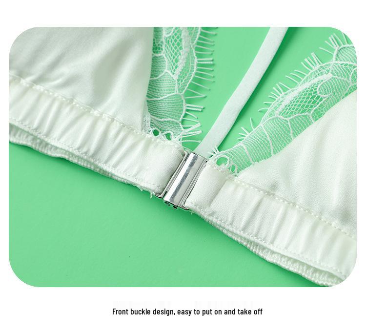 Women's Real Silk Satin Wireless Triangle Bra with Front Buckle and Beautiful Back Design