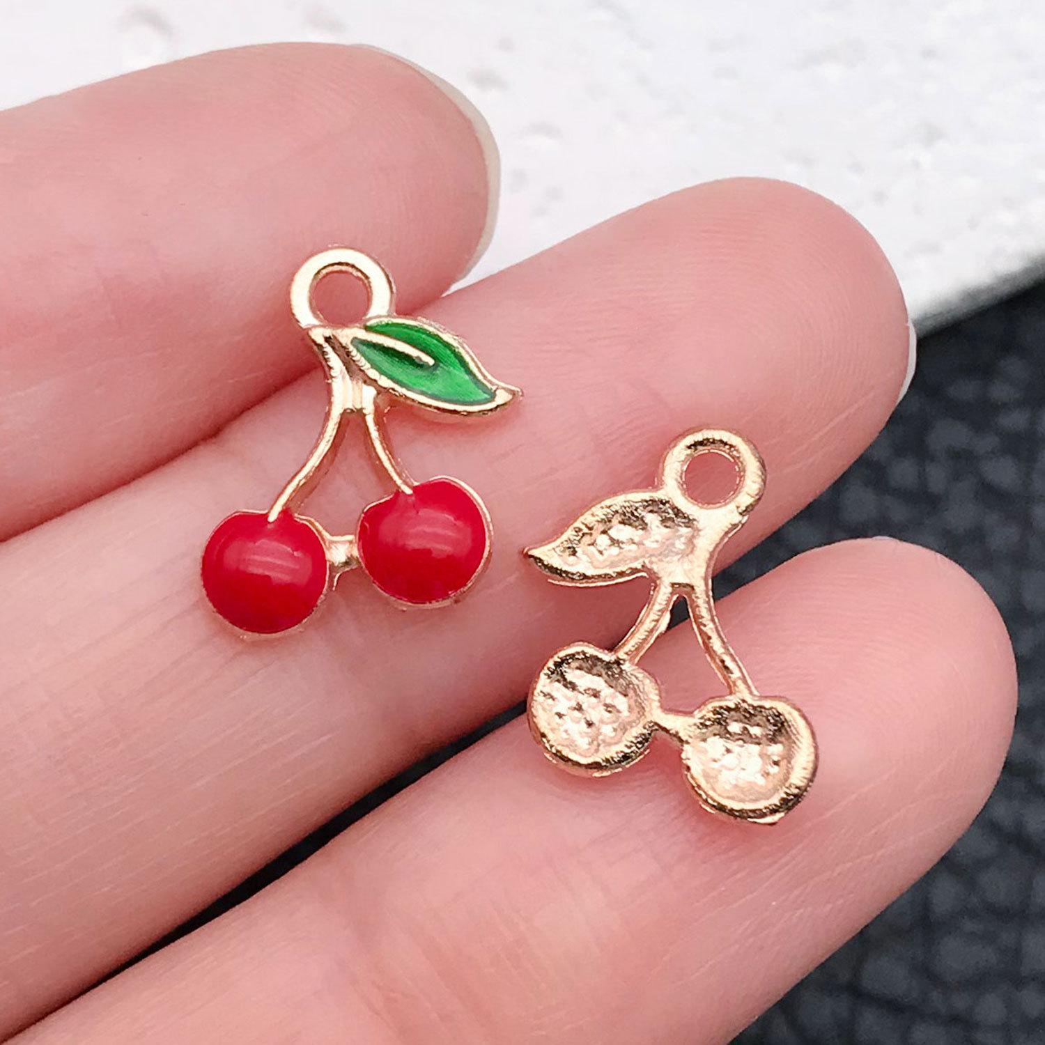 

12-Pack DIY 3D Cherry Fruit Alloy Charm Set: Bracelets, Necklaces, Earrings