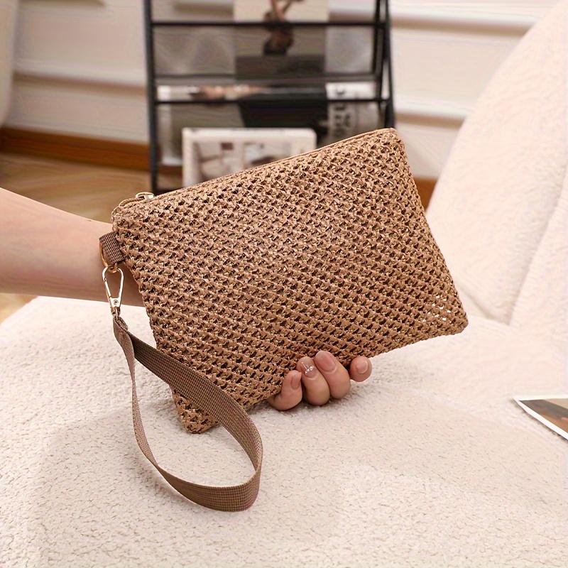 XYKK01 Stro Beach Clutch Uitgesneden Geweven Stro Clutch Mode Portemonnee Dames Handtas Met Rits Voor Kaart- En Muntvakjes, Sleuteltasje, Polsband Portemonnee