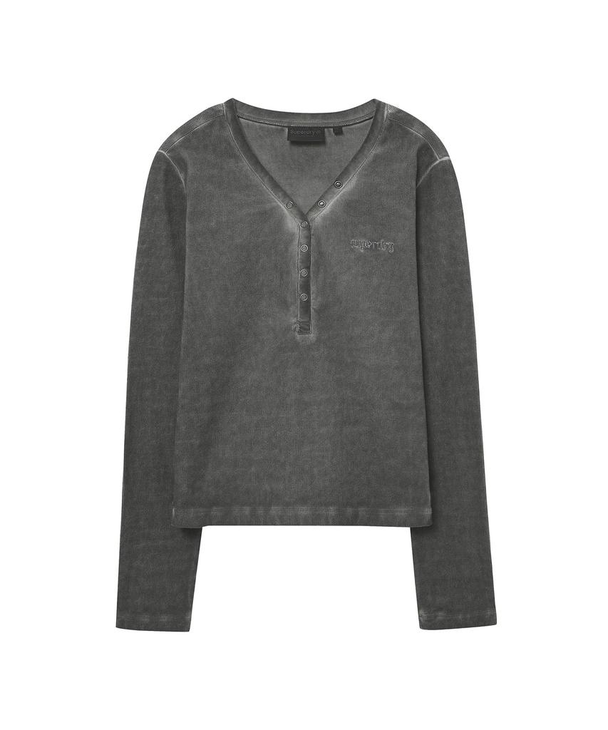 Syupeodeulai Women'S V-Neck Henley Long Sleeve Charcoal Sdfilcq46Chl