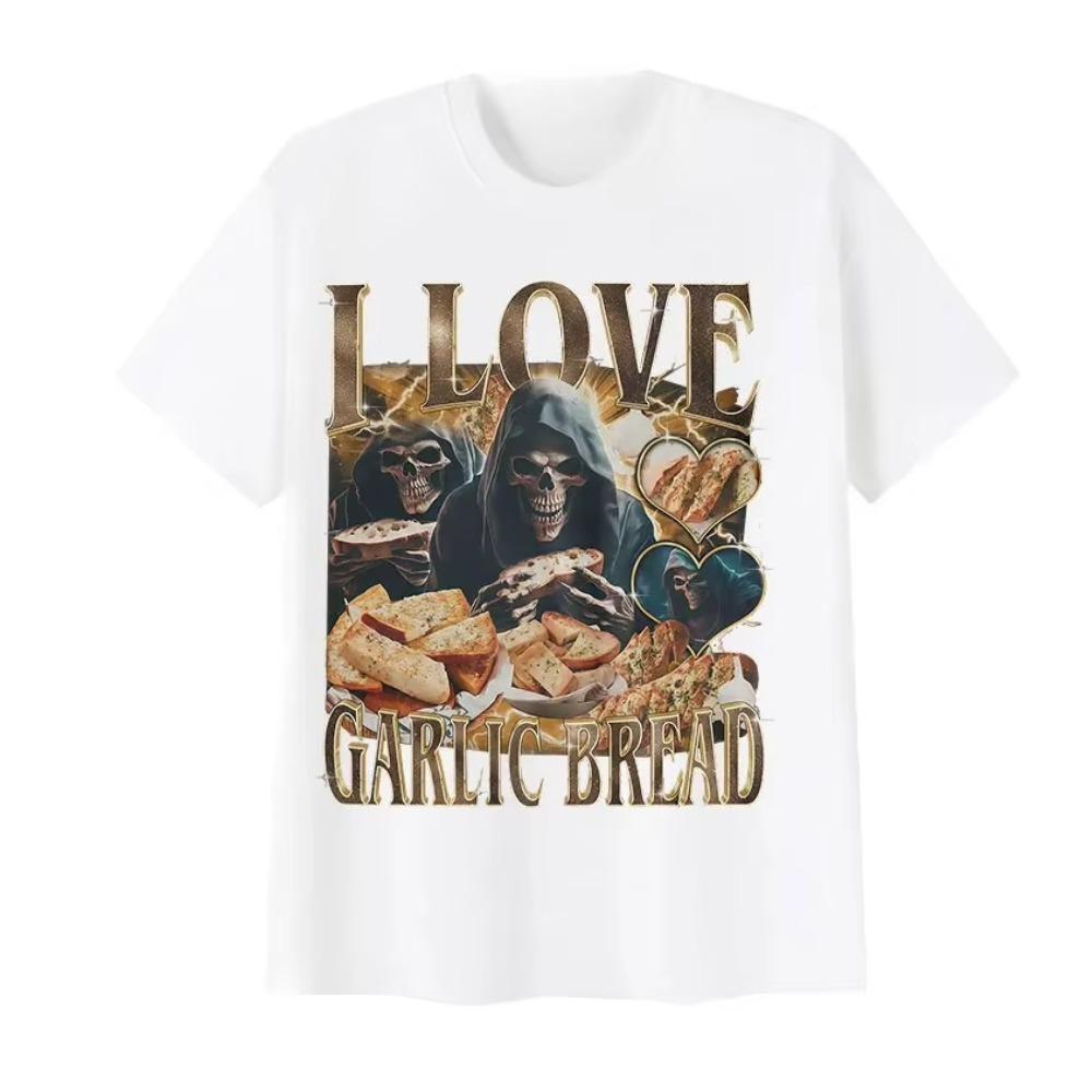 Funny Lover Gothic Garlic Meme Graphic Printed T Shirts Men Women Vintage Skeleton Summer Comfortable Soft Short Sleeve TShirt