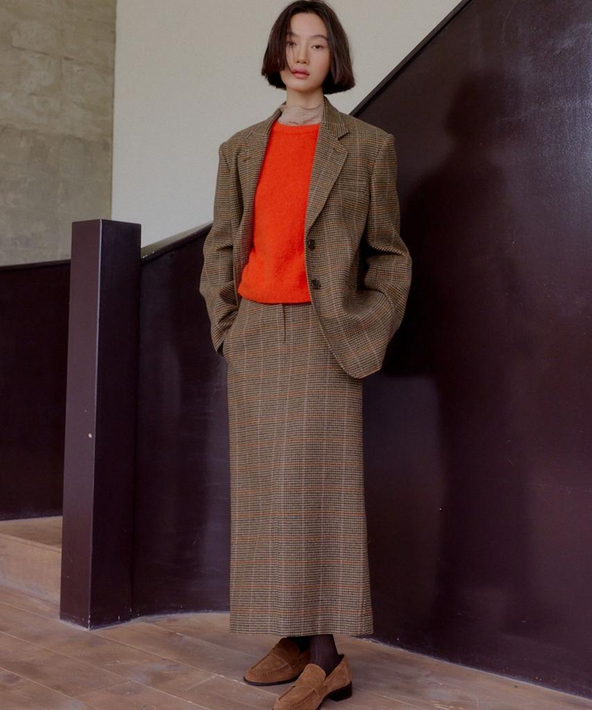 Okuka Classic Check Wool Long Skirt