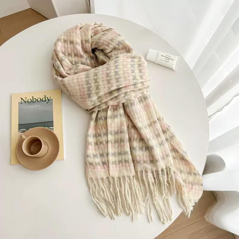 Autumn and Winter Scarves Women's Winter High-end Scarves Thickened and Warm Tonglu Imitation Cashmere Plaid Scarves