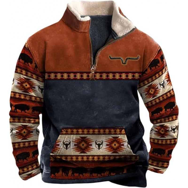 Męska bluza z kapturem i futrzanym kołnierzem, z nadrukiem 3D - Europejski i Amerykański Styl Jesień/Zima