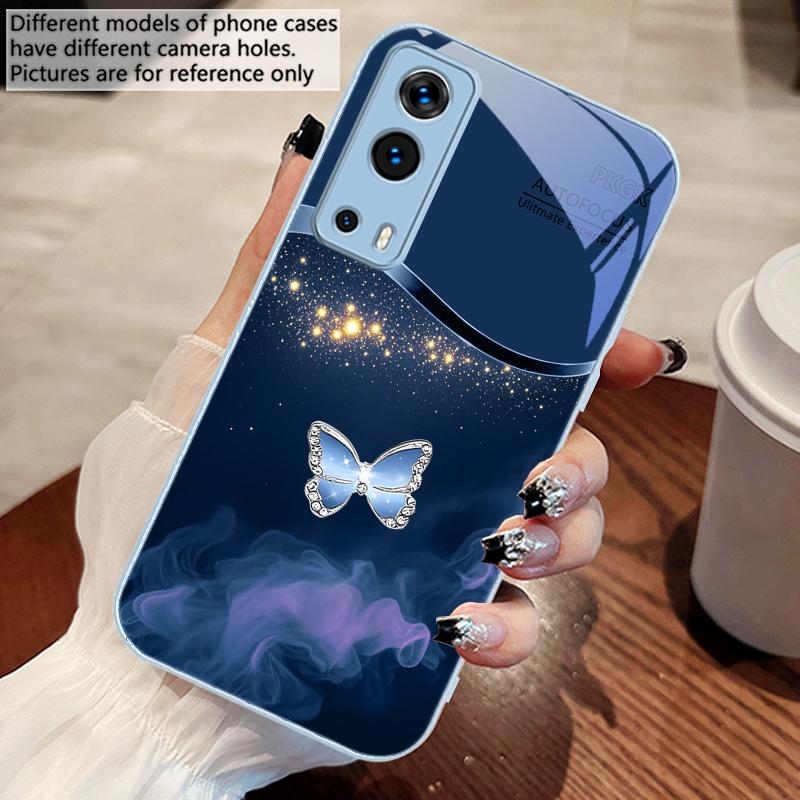Pink Butterfly Ash Blue For Vivo Y76 16 55 V29 Lite 5G 25 23 30 iQOO Z9X 12 Pro Neo X200 100 90 60 Tempered Glass Phone Case