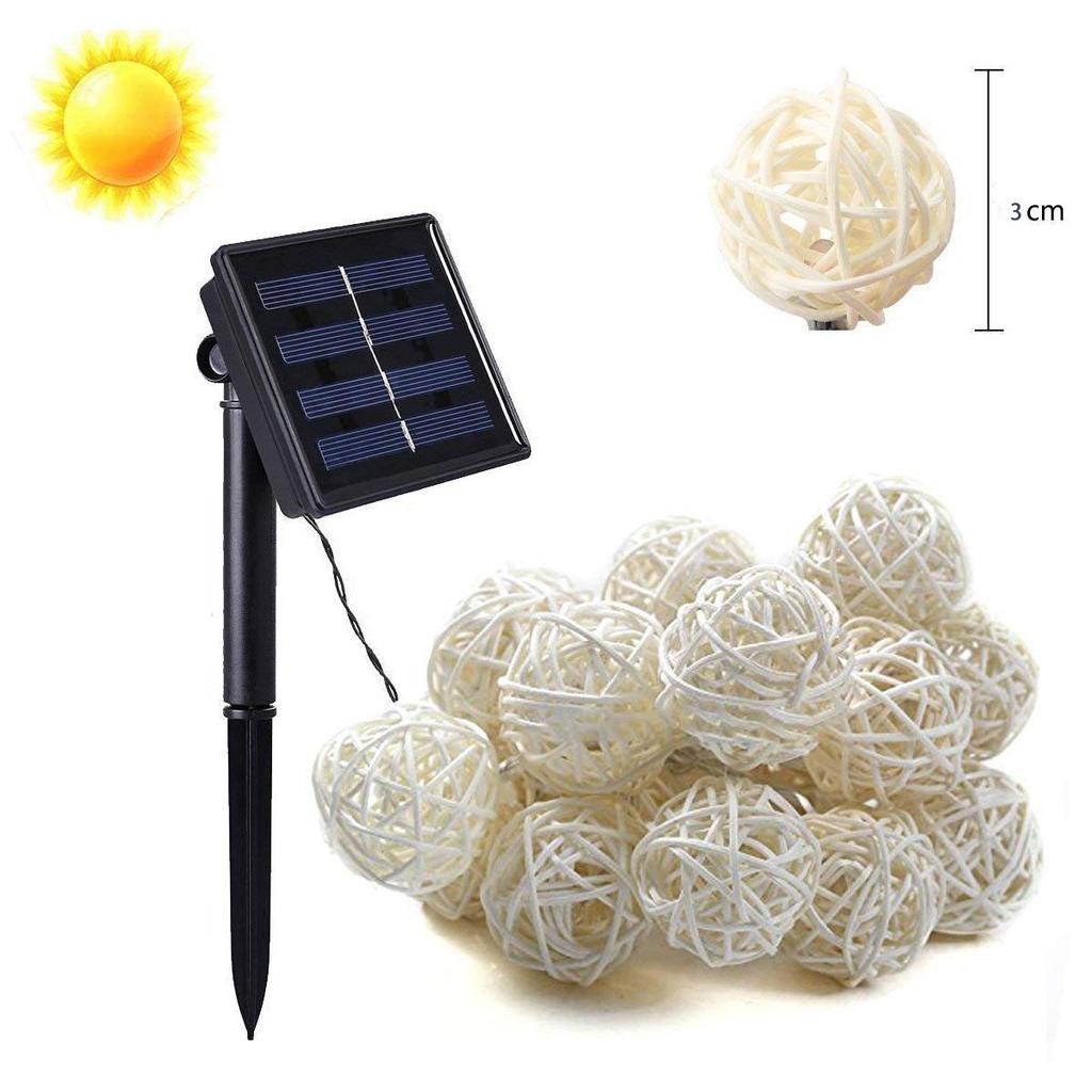 Solar Globe String Light Outdoor 20 LED 5m Rattan Ball Lamp 8 Modes Waterproof Solar Powered Fence Light for Garden Yard Gazebo