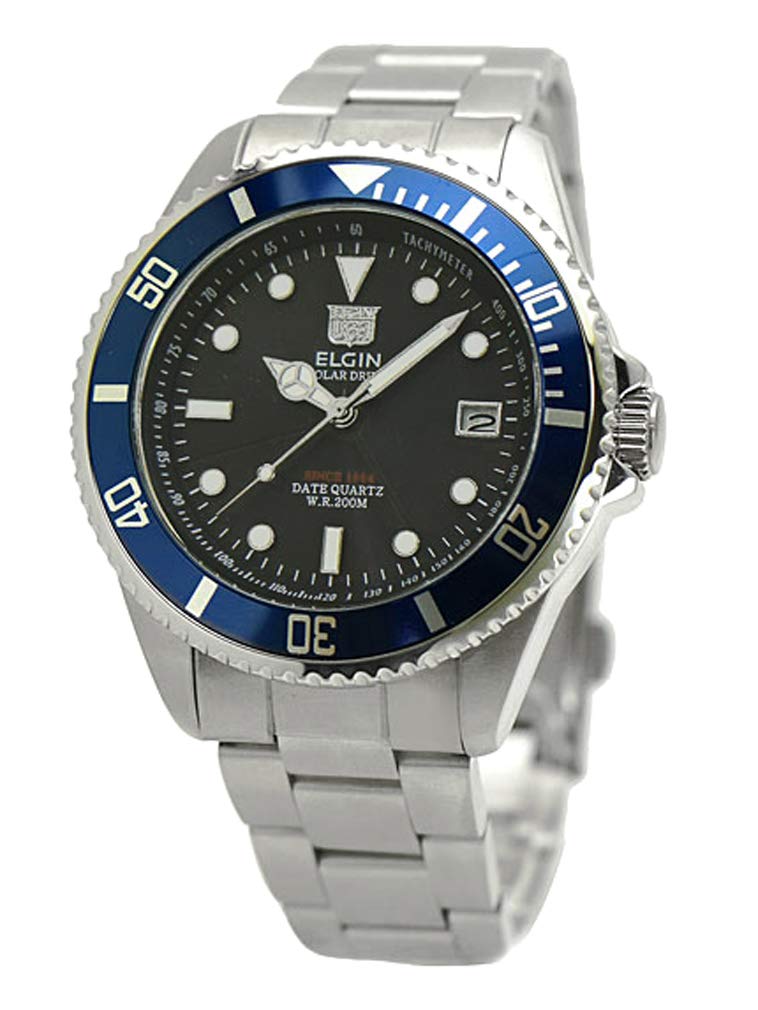 Elgin Солнечные Водонепроницаемые до 20 Черно-синие Новые Мужские Дайверские Часы, АТМ, Циферблат, Безель, FK1426S-BL2,