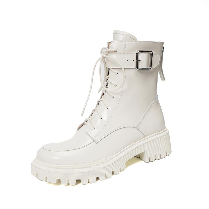 2024 New Winter Genuine Leather Women Boots Fur Warm Boots Snow Boots Zippe Lace-up Platform Boots Black Motorcycle Boots Shoes