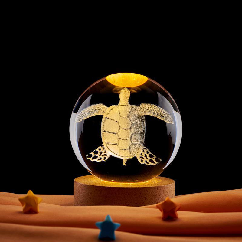 3D Laser-Carved Crystal Ball Night Light for Turtles As pictured