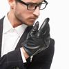 Nappaglo Leather Sheepskin Gloves with Smartphone Handmade Driving Gloves with Long Fleece Lining Smartphone Men's Zipper, Compatible, (Size M, Black,