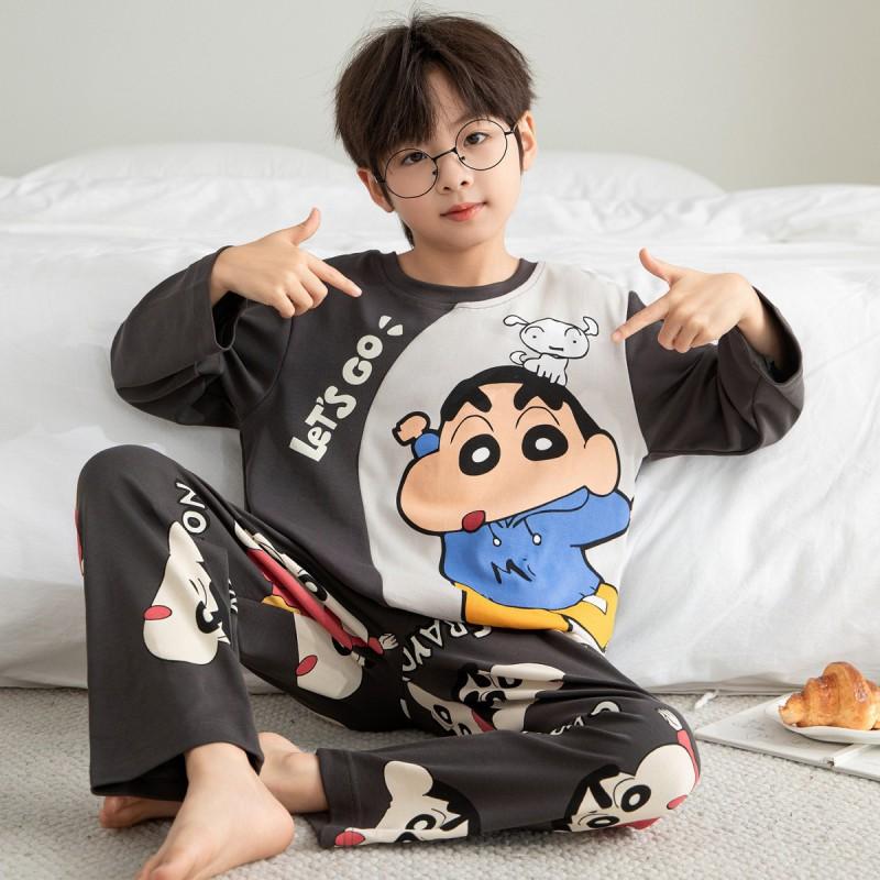 Boys Cotton Pajama Set Long Sleeve Thin Winter Sleepwear Kids 8 Years Cartoon Print Comfortable Home Wear