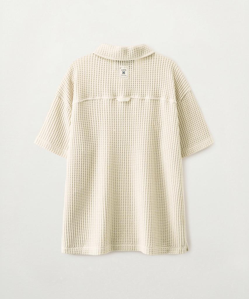 Seteo Waffle Collar Short Sleeve T-Shirt Cream