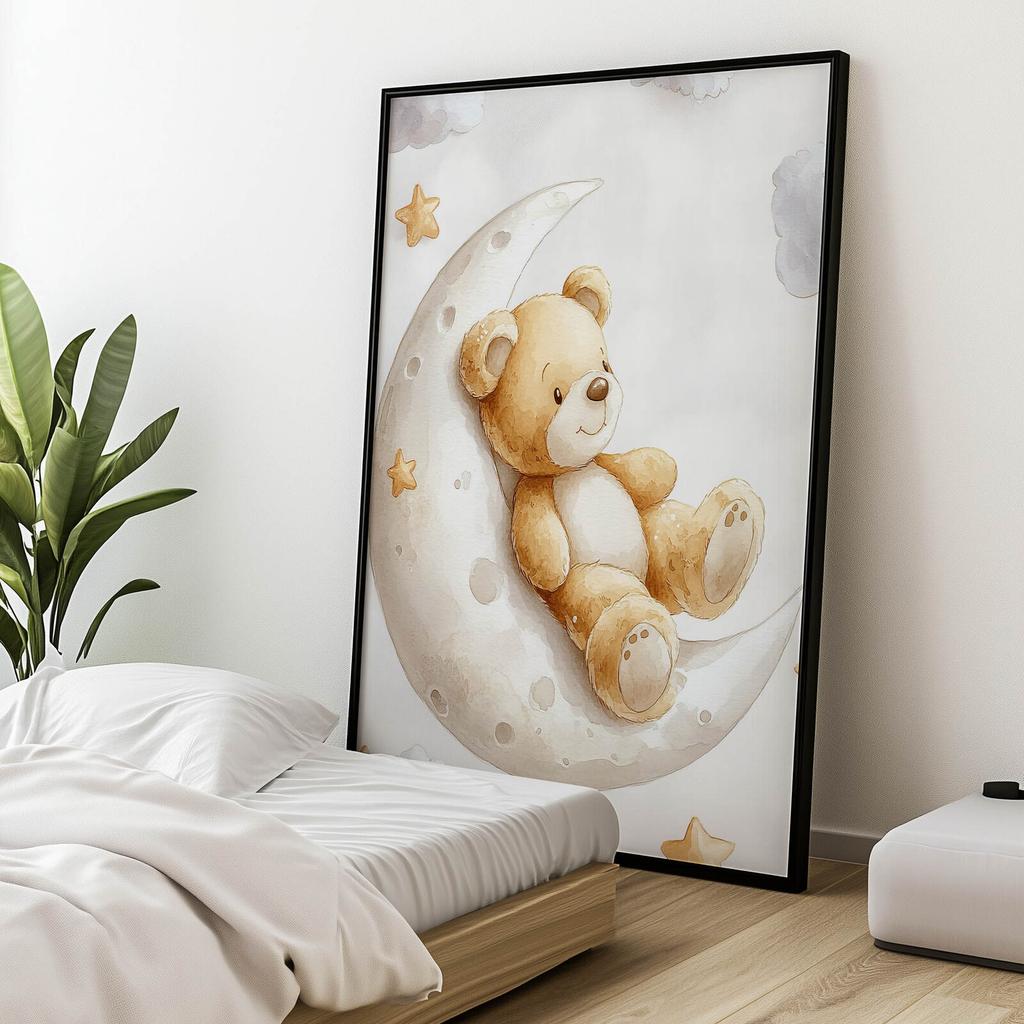 Miś Na Księżycu Miś Na Księżycu, 30X40 Cm, Rama Aluminiowa Czarna, Papier Matowy 230 Gsm