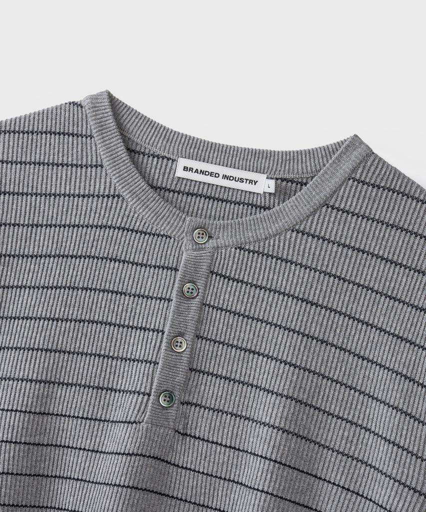 Beulaendideu Refined Stripe Henley Half Knit [Melange Gray]
