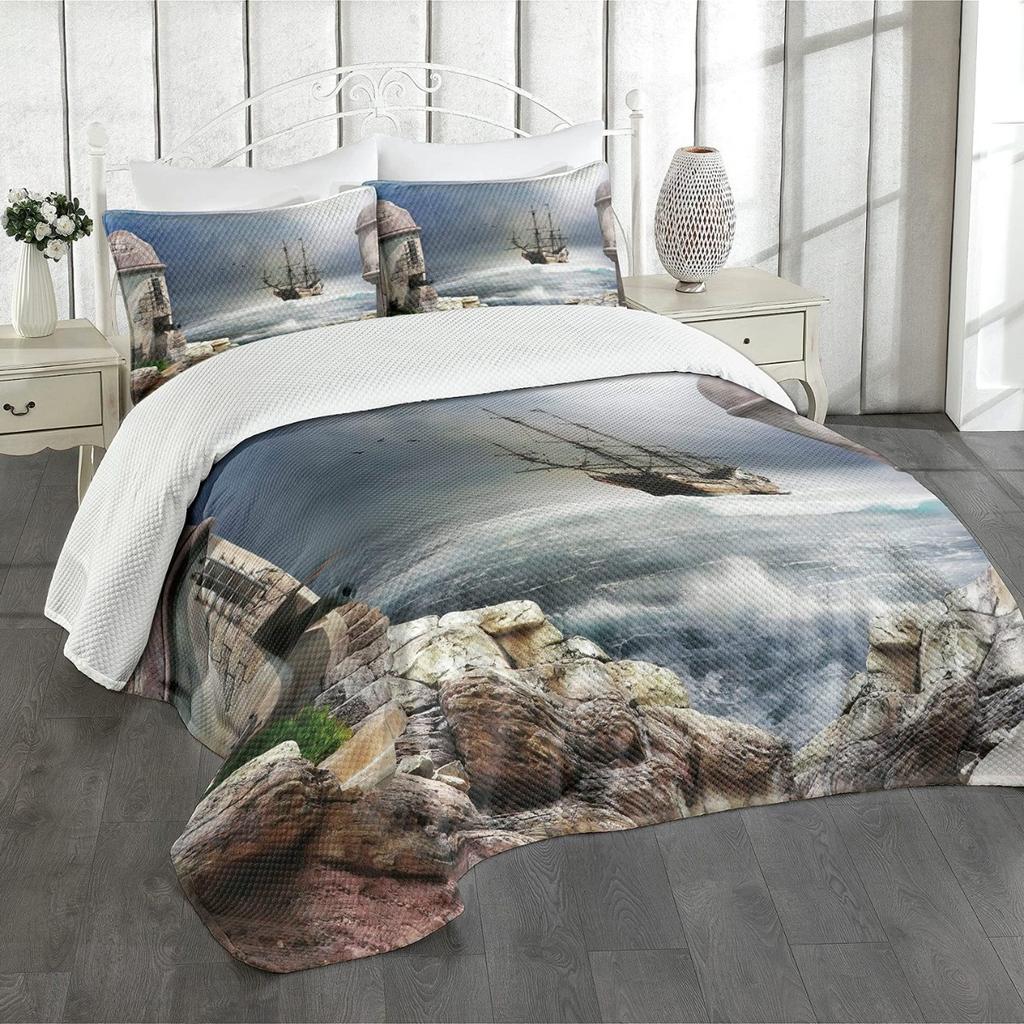 Sailing Bedding Three-Piece Set Nautical Theme Duvet Set Adventure Theme Quilt Cover