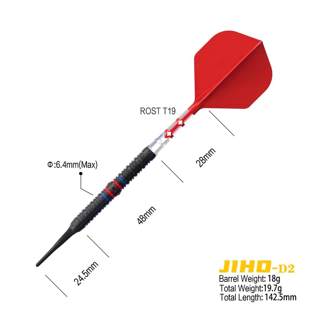 CUESOUL JIHO D2 18g 90% Tungsten Steel Soft Tip Dart Set with ROST T19 Two-Color Integrated Flights (CSJH-90R18KJHD2)