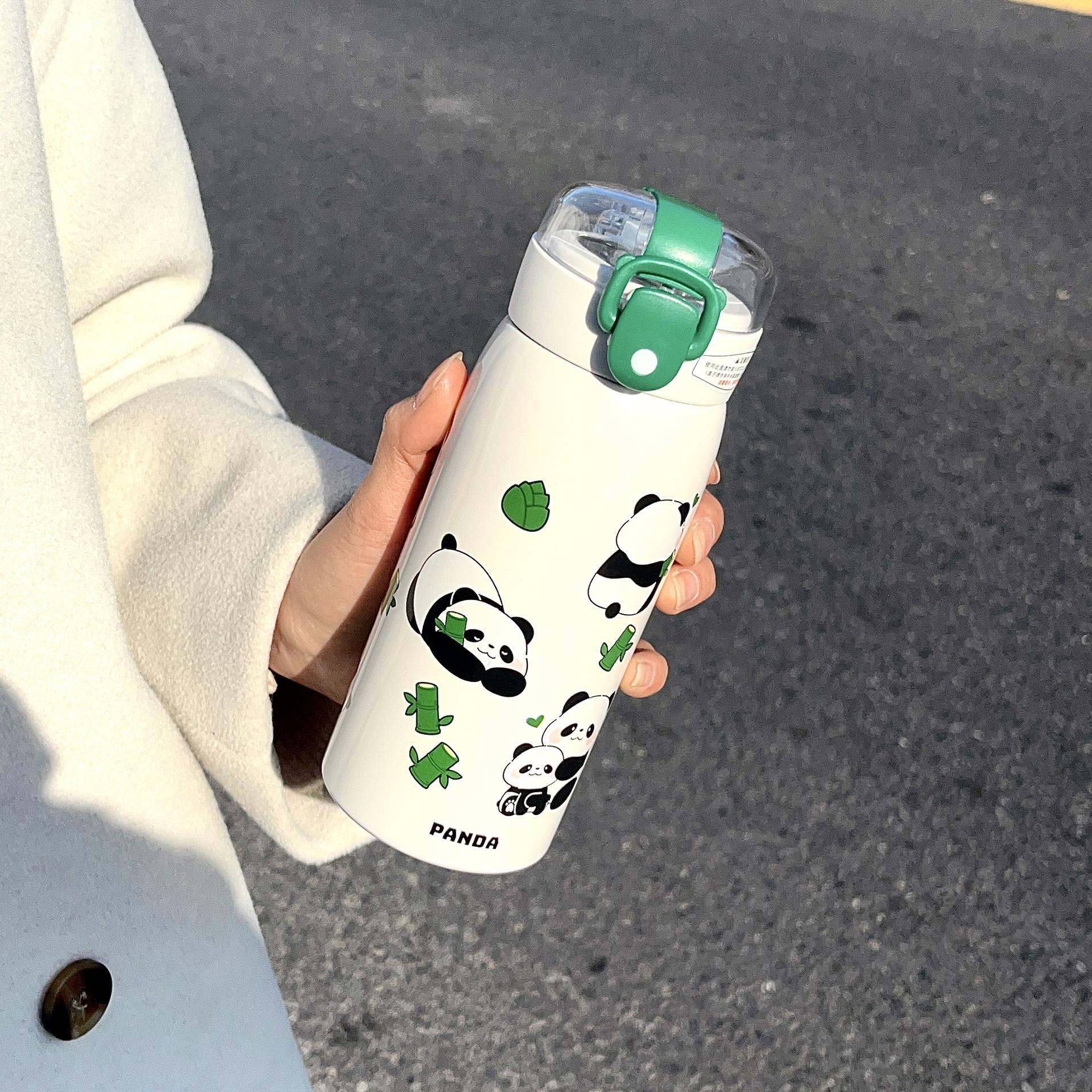 

Термокружка с рисунком панды для девочек и студентов — портативная, для использования на открытом воздухе и в офисе 500ml зелёный
