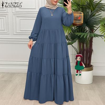 Women Casual Round Neck Long Sleeve Loose Muslim Dress