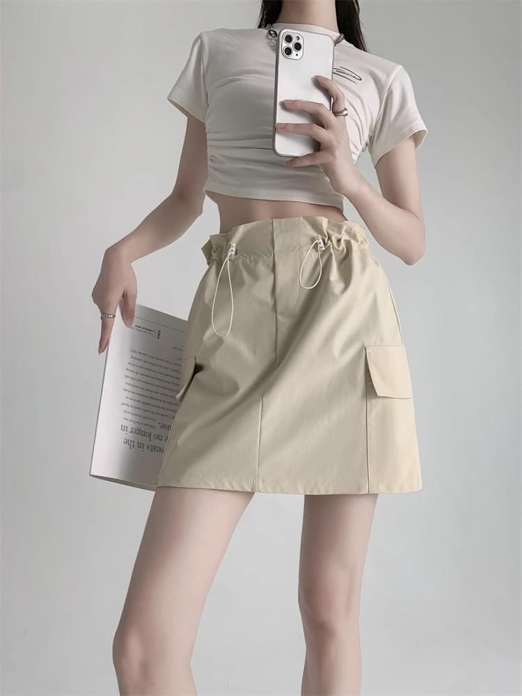 Retro Cargo Skirt for Women Summer Drawstring High Waist Slim Mini Shorts Skirt Fashion Design Preppy Style Style Female Clothes