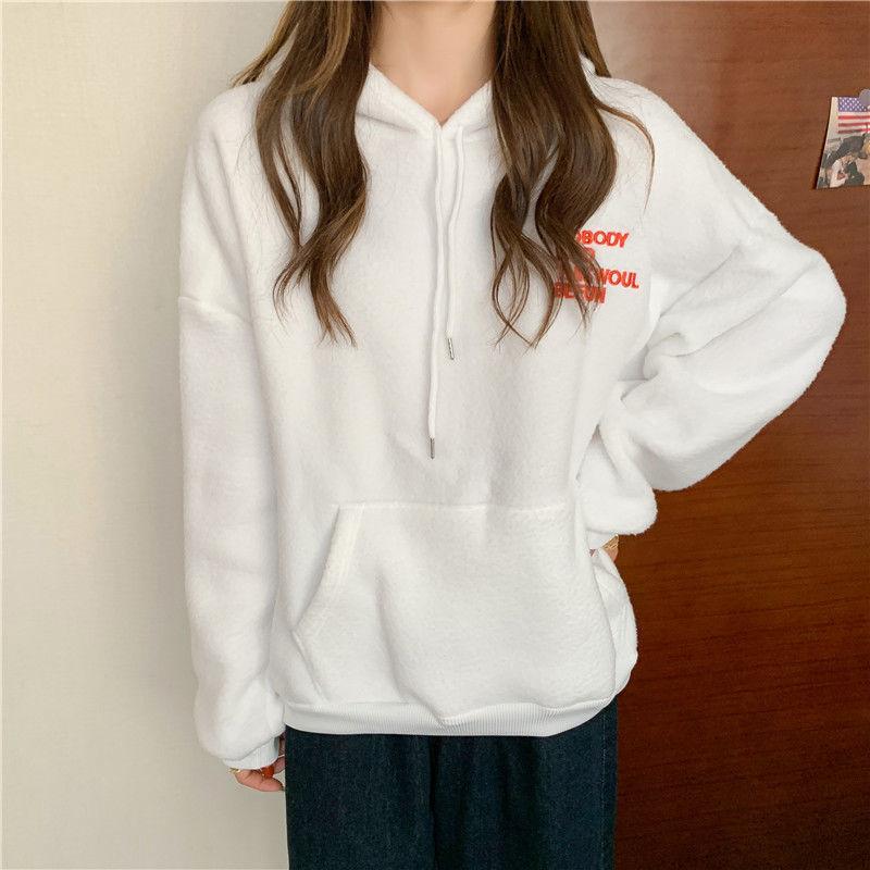Wind real shot lamb wool hooded autumn and winter furry sweater women's fleece thickened coat