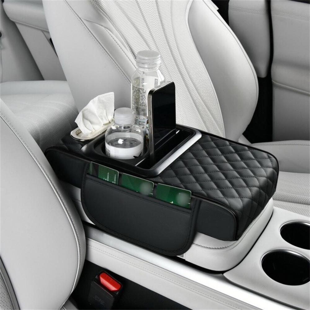 Car Armrest Cushion 5-In-1 Center Console Cover With Cup Holder Tissue Box Slot