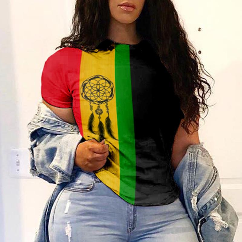 Women's Summer 3D Printed Round Neck Casual Top Short Sleeved T-shirt