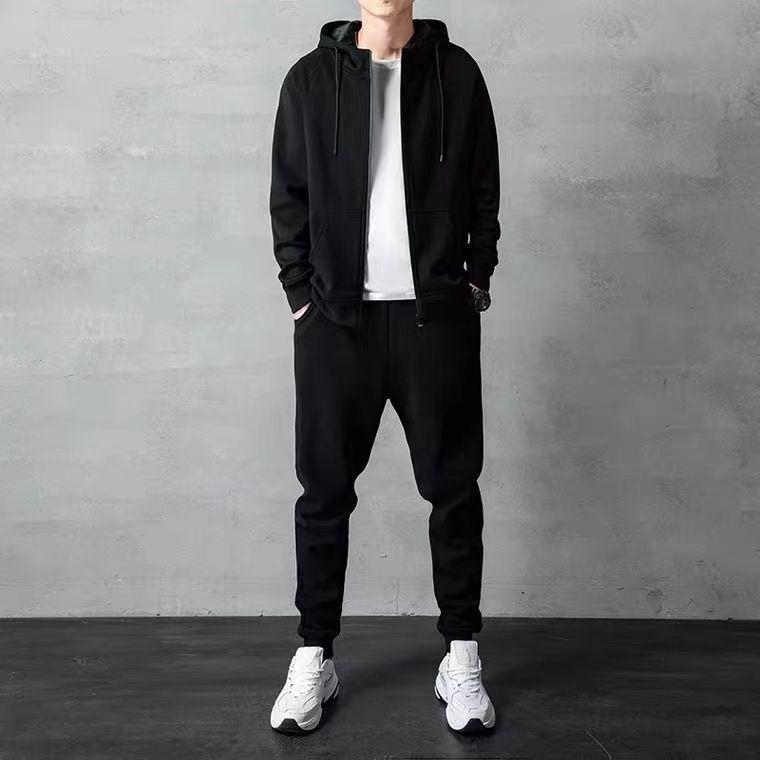 Herren Fleecegefütterter Hoodie & Jogger Übergröße Set im koreanischen Stil, Trendige Freizeitkleidung