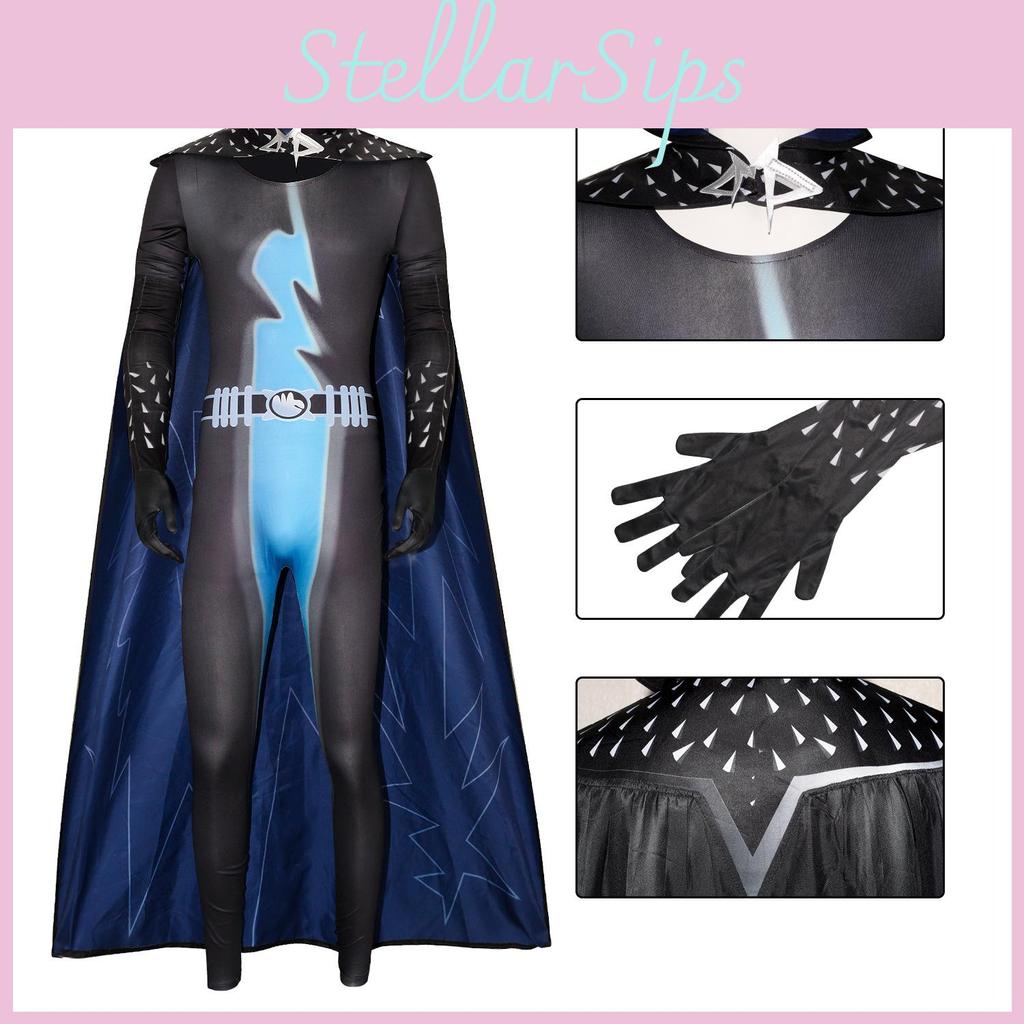 Halloween Megamind Cosplay Jumpsuit Cloak Glove Set Performance Costume For Anime Events