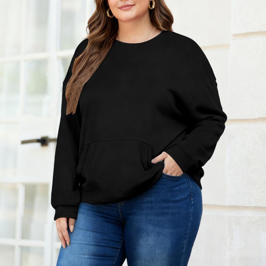 Plus Size Sweatshirt För Kvinnor Oversized Crewneck Långärmad Pullover Toppar