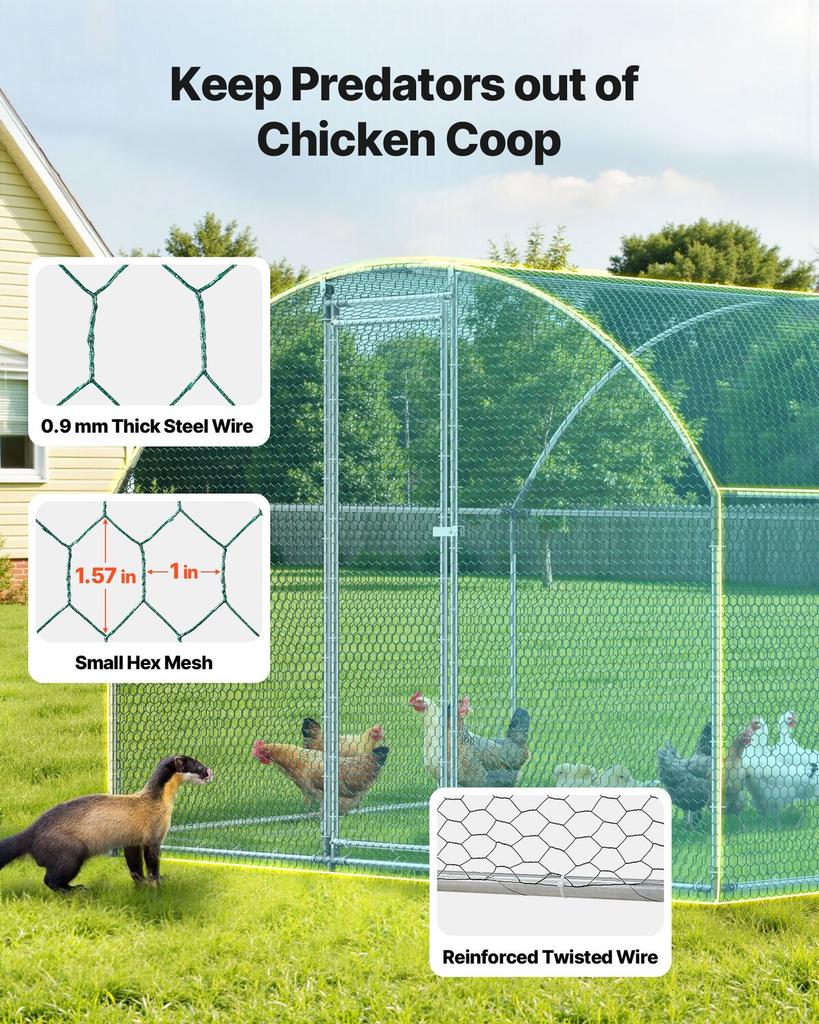 Metal Chicken Coop, 9.8x19.3x6.5 Ft Large Walk-in Chicken Runs with Cover, Doom Roof Hen House Enclosure with Security Lock, Outdoor Duck Rabbit Cage