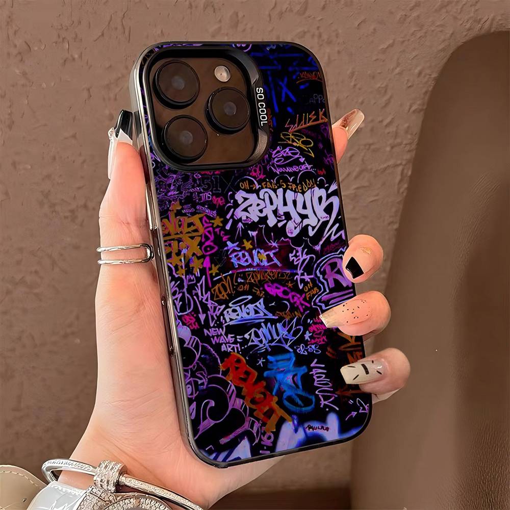 Cool Black Graffiti Color Phone Case For IPhone 17 16 15 14 13 12 11 Pro Max Plus Pro Shell